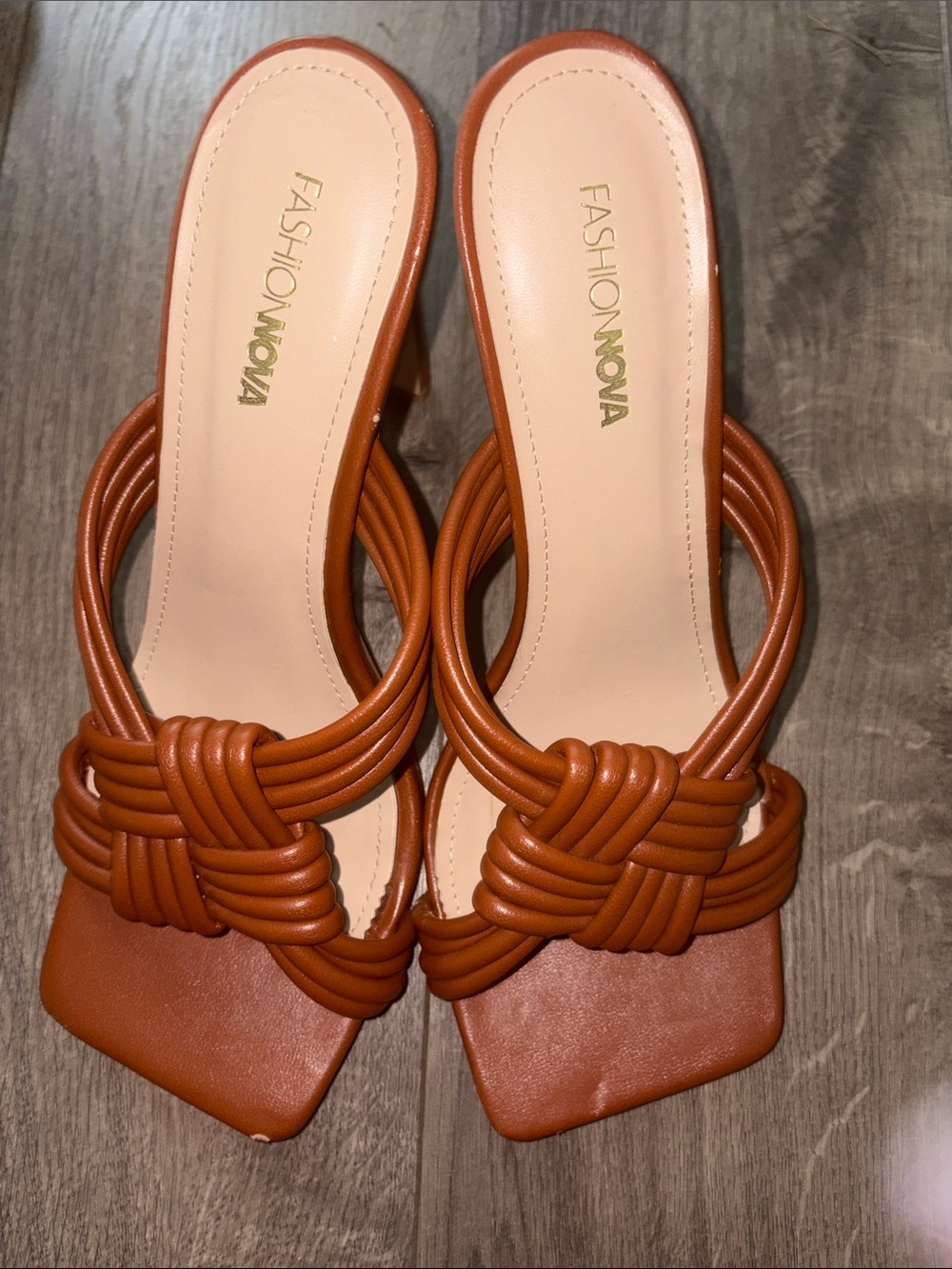 Fashion Nova Brown Braided Square-Toe Slide Heels